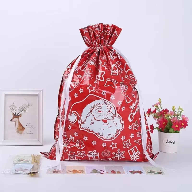 Christmas Gift Bags 5PCS Stand up Drawstring Foil Gift Wrapping Sacks Pouches for Xmas Presents Party Favor Decoration Supplies