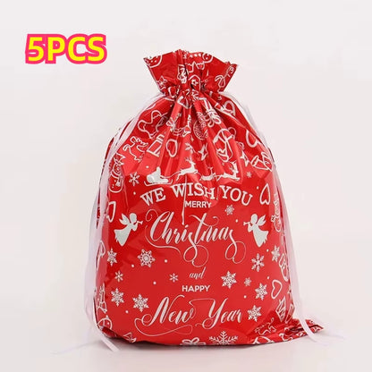 Christmas Gift Bags 5PCS Stand up Drawstring Foil Gift Wrapping Sacks Pouches for Xmas Presents Party Favor Decoration Supplies